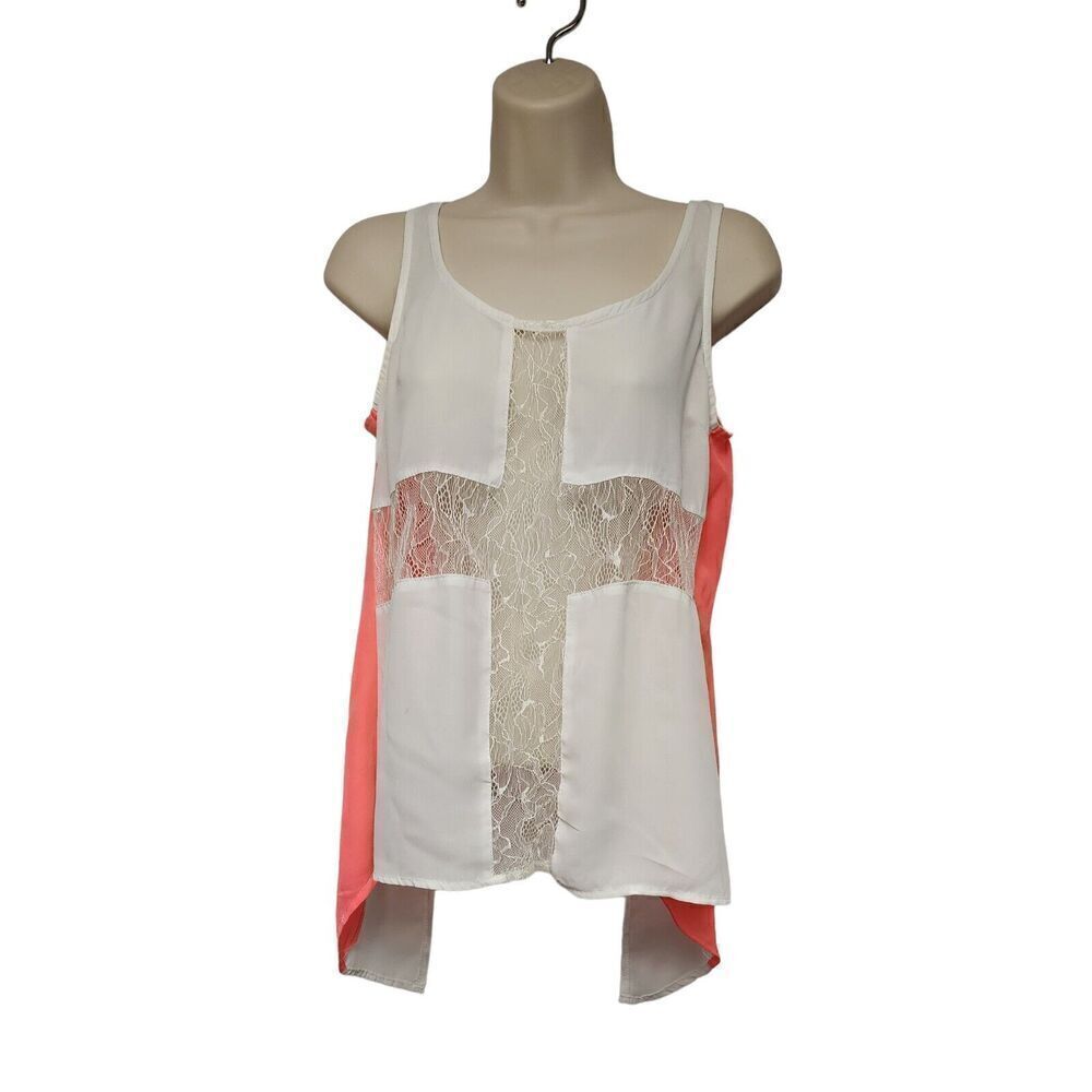 Charlotte Russe Open Back Multicolor Pink/White Chiffon Top Size XS